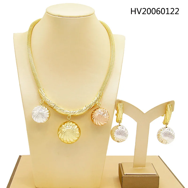 

Yulaili Brazilian Gold Style Bridal Wedding Gifts Necklace Dangle Earrings Dubai Gold Jewelry Sets Party Accessories for Women