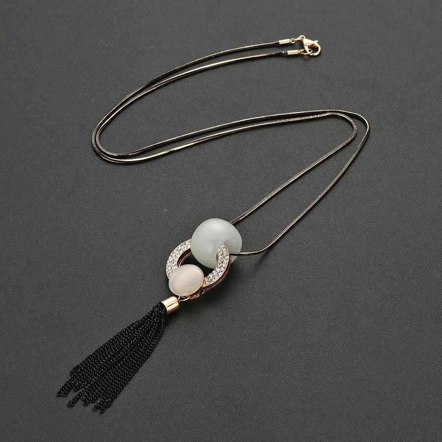 RAVIMOUR черное цепное ожерелье из кисточки Кулон Мода Большой Круглый Опал crital Collier Femme массивное длинное ожерелье женские ювелирные изделия
