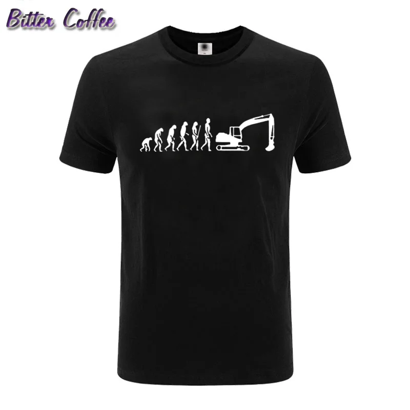 

Evolution Excavator Construction Vehicle Machine Caterpillar Construction Worker Hobby O Neck Men Cotton Short sleeve T-Shirt