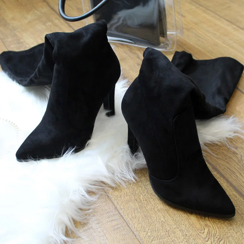 RIZABINA Autumn Winter Women Boots Long Stretch Slim Thigh High Boots Fashion Over The Knee Boots High Heels Shoes Size 34-43