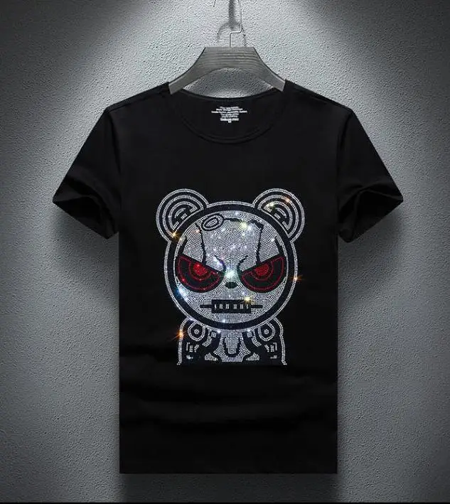 Футболка BORUNKE мужская летняя брендовая тенниска с алмазным камнем лидер продаж