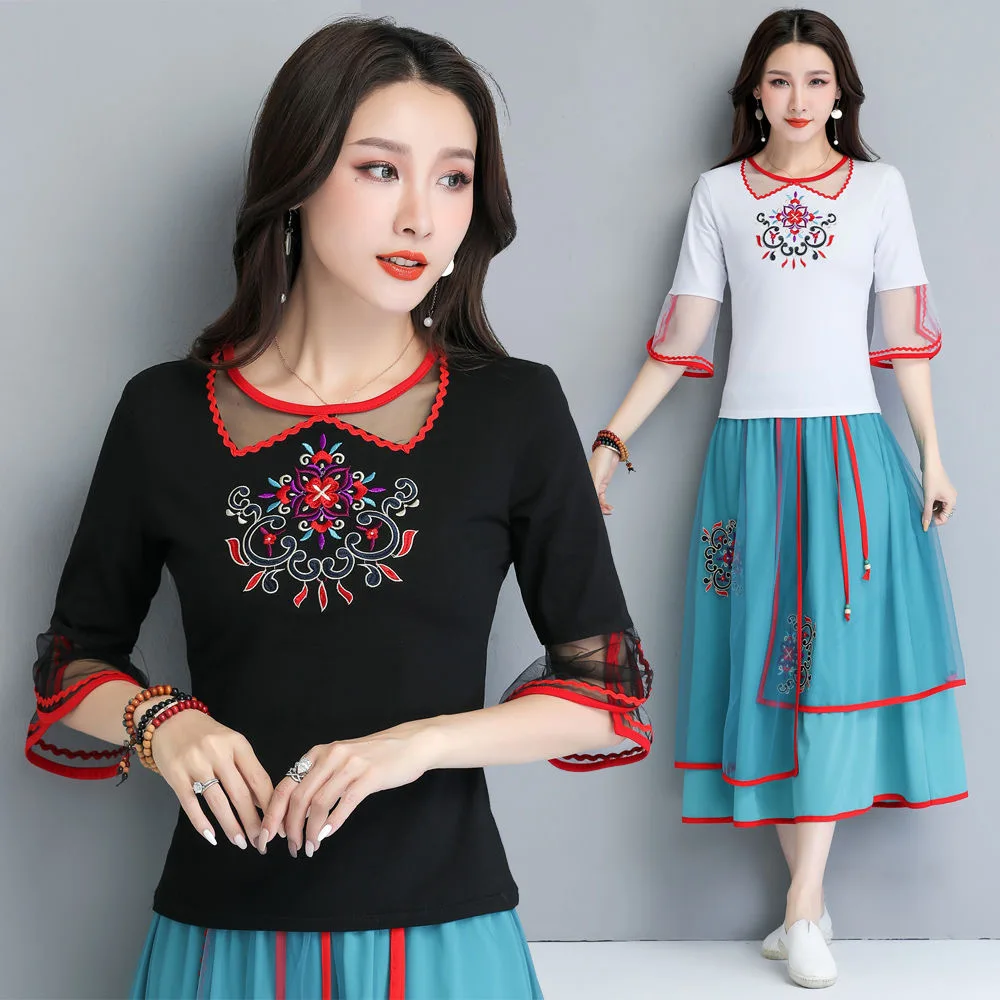 Блузка для женщин размера плюс вышитая блузка белого цвета женская верхняя