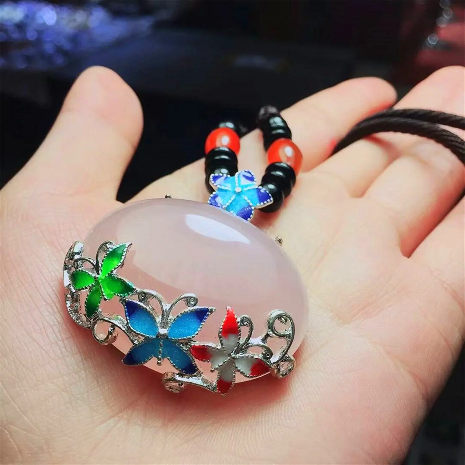 

LETSFUN Fine Jewelry 925 Silver Inlaid Natural Topaz Pith Cloisonne Enamel Butterfly Pendant Necklace Gift Free Shipping