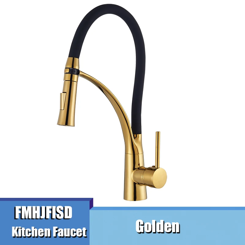 Gold Хром/никель/шар/золото резиновый кухонный кран Смеситель кран 360 градусов вращения Pull Down поток опрыскиватель краны - Цвет: Gold