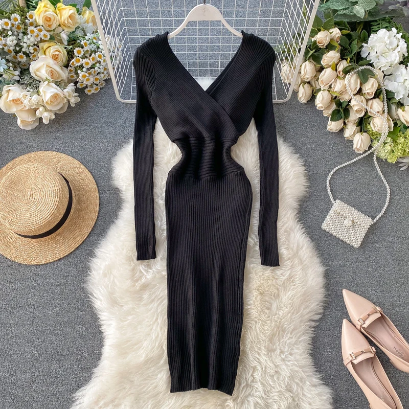 Женское трикотажное платье-футляр SINGRAIN Осеннее сексуальное теплое облегающее