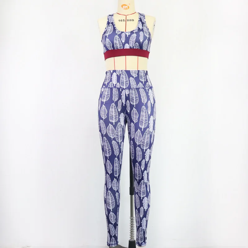 

Sport Yoga Suit with Contrast Printing Hollow Out Vest and Seamless Elastic Leggings Fitness Sports Suits Gym Workout Clothing