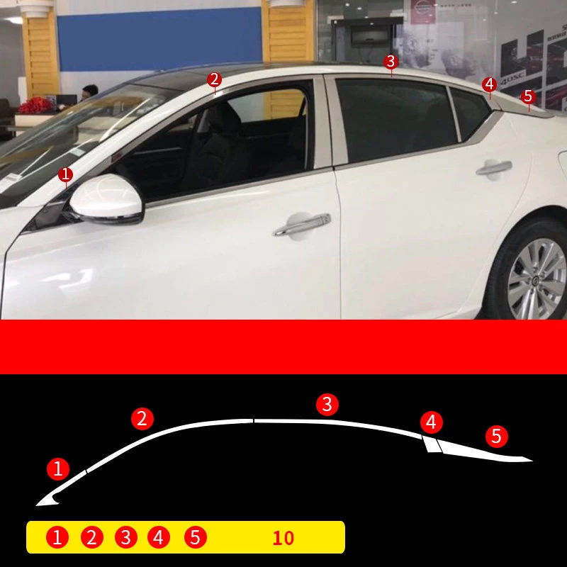 

Верхняя крышка окна автомобиля из нержавеющей стали, отделка из нержавеющей стали, 10 шт. для Nissan Altima 2019, автомобильные аксессуары