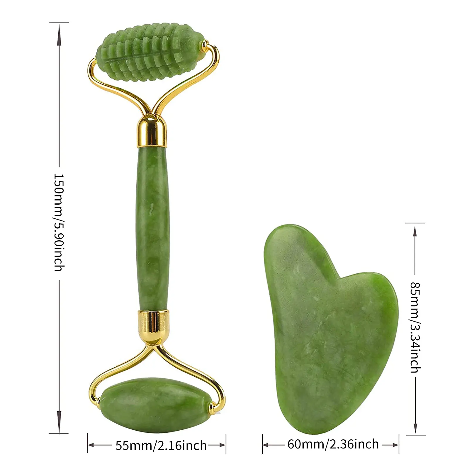 

2pcs Facial Massager Roller Natural Jade Stone Guasha Board Scraper Set Face Lift Skin Relaxation Slimming Beauty Neck Thin Lift