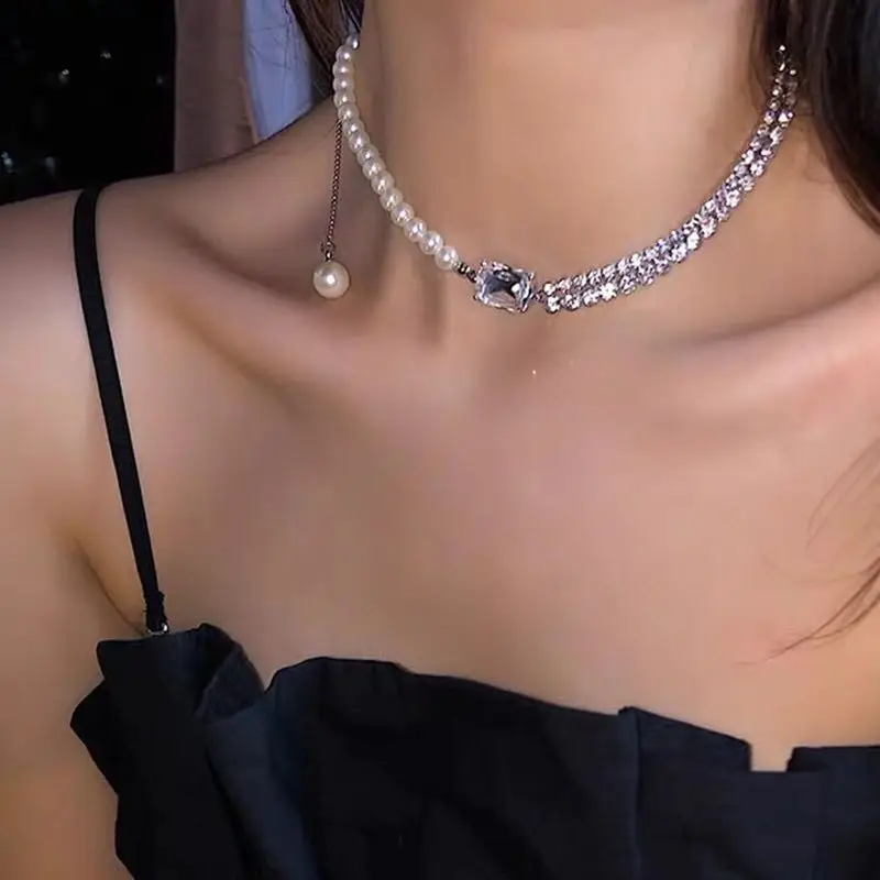 

2021 New Korean Style Simulation Pearl Asymmetric Choker Multilayer Necklaces For Women Trendy Naive and Romantic Clavicle Chain