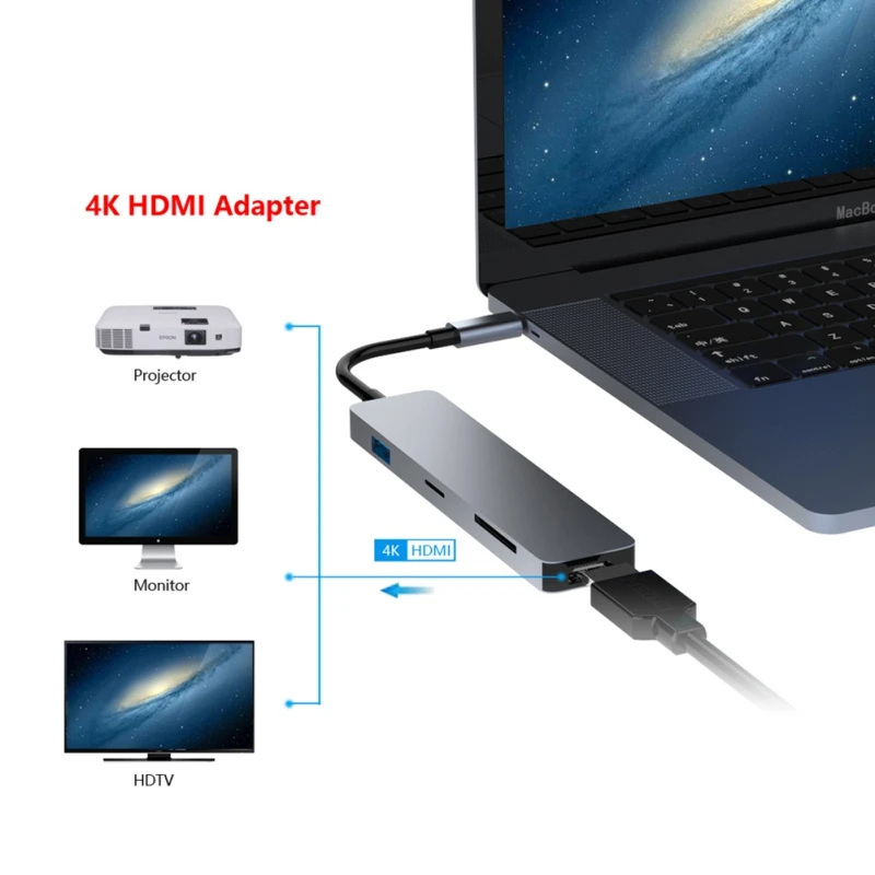 Многопортовый SD/карта Mirco-SD кардридер HDMI адаптер USB 3 0 концентратор Type-C женский 4K