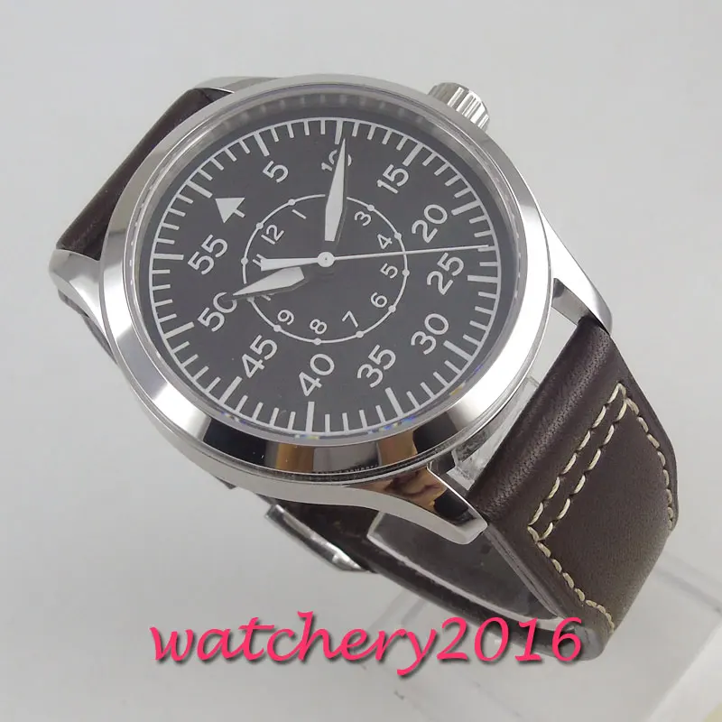 42 мм corgeut черный циферблат светящийся сапфировое стекло механические