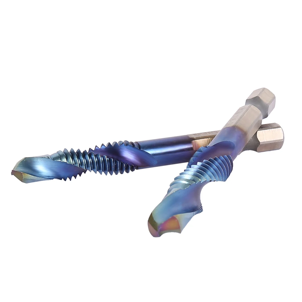 6 uds M3-M10 de titanio HSS combinación taladro grifo poco vástago hexagonal de titanio Chapado en HSS rosca de tornillo broca métrica Bits herramientas de mano