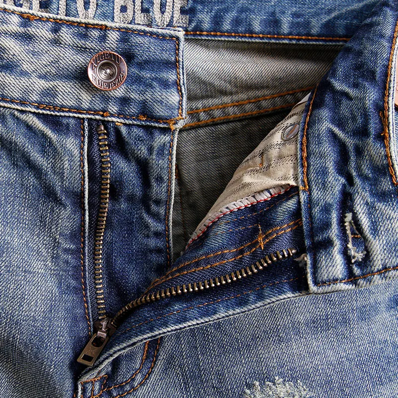 

American Streetwear Fashion Men Jeans Top Quality Destroyed Biker Pants Homme Ripped Jeans Men Retro Wash Designer Hip Hop Jeans