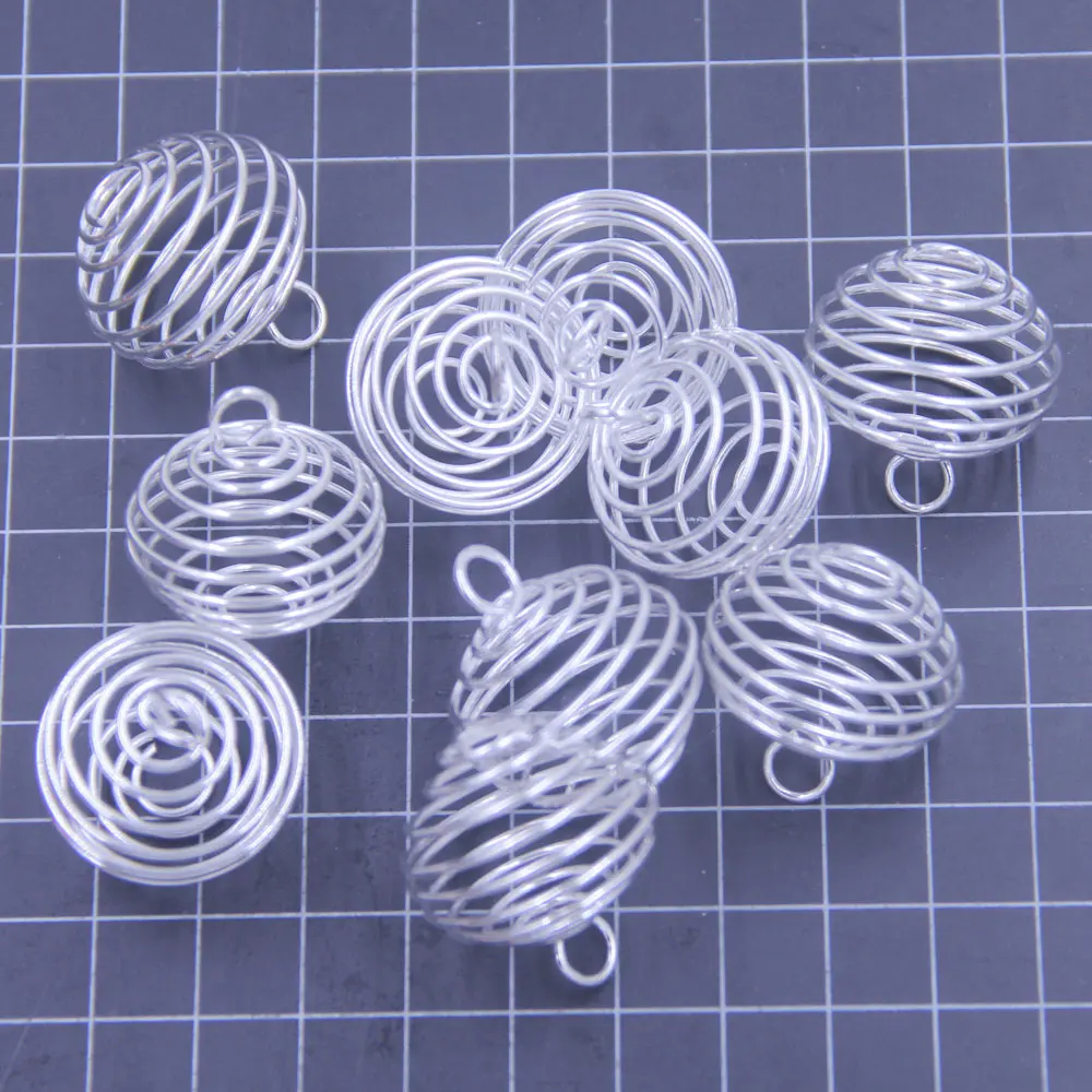 50Pcs Pendants Spiral Bead Cages Adjustable Round Alloy Silver Plated Charm Fashion Jewelry DIY Finding 29x24mm