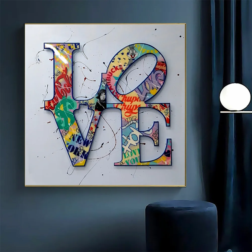 

Graffiti LOVE Wordart Canvas Painting Posters and Prints Wall Art Pictures for Living Room Cuadros Home Decoration Poster