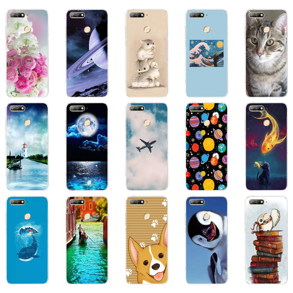 Silicon case for huawei Y6 Prime 2018 Super cat Painting Soft TPU Back Cover full 360 shockproof 3 | Мобильные телефоны и
