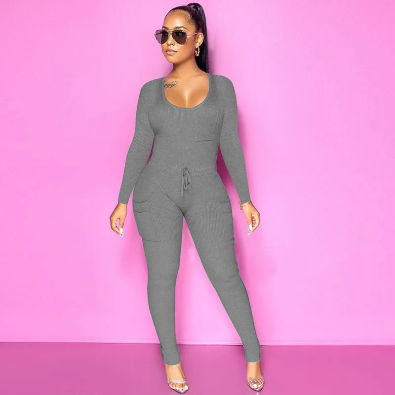 Autumn and Winter Woman Sexy Slim Fit Jumpsuit Nightclub Clothes Solid Color Rompers Skinny Jumpsuit Long Sleeve Bodysuit