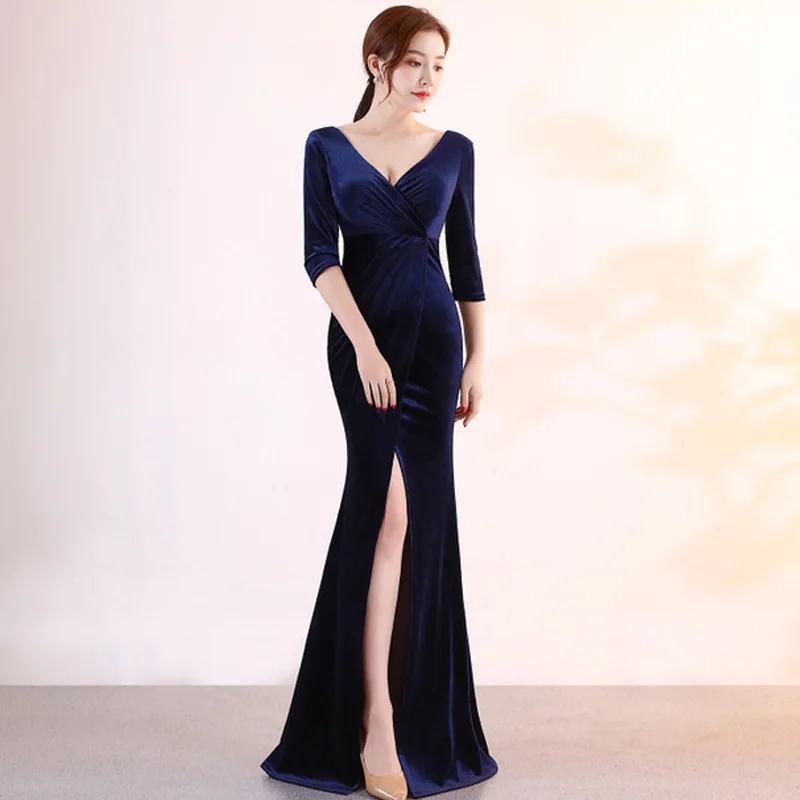 Осенне-зимние Бархатные вечерние платья русалки женское элегантное вечернее