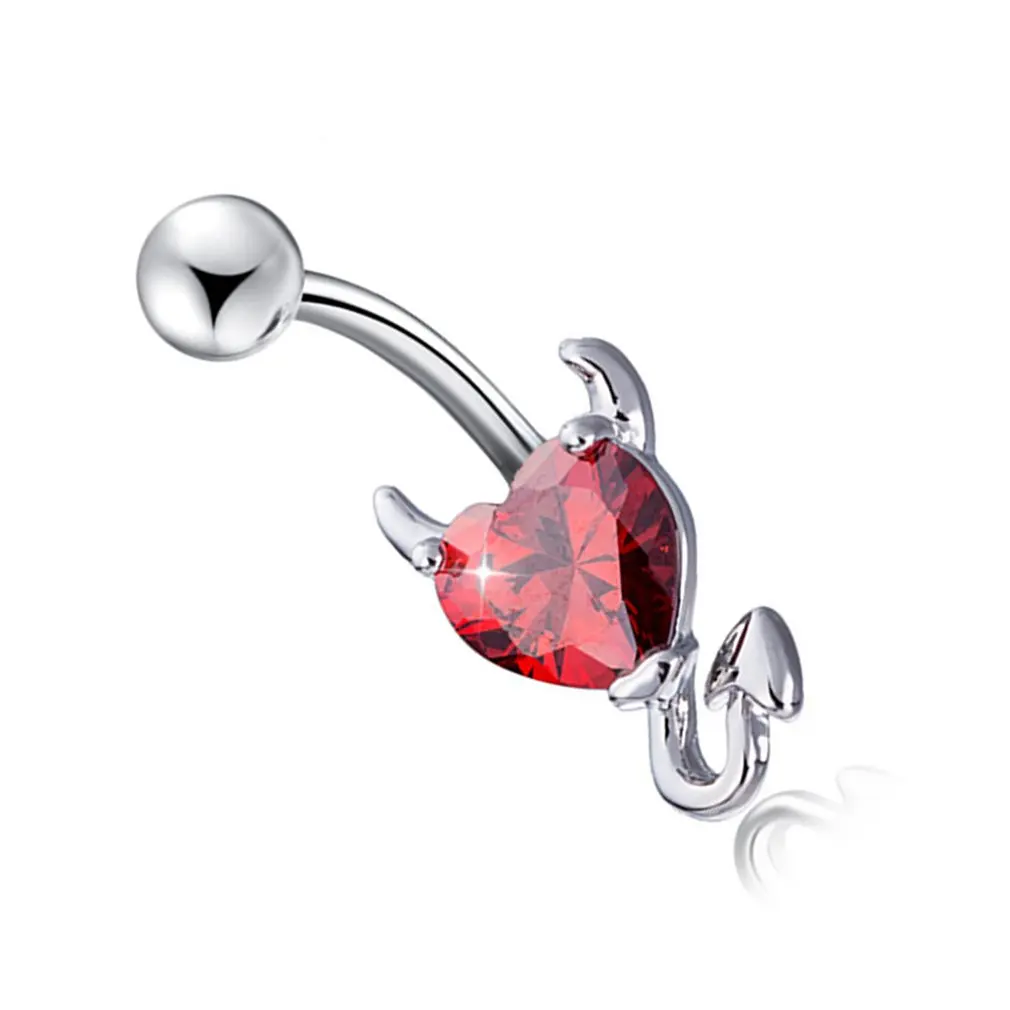 Дьявол Сердце Циркон пирсинг пупка хирургические кнопки кольца пирсинг-серьги