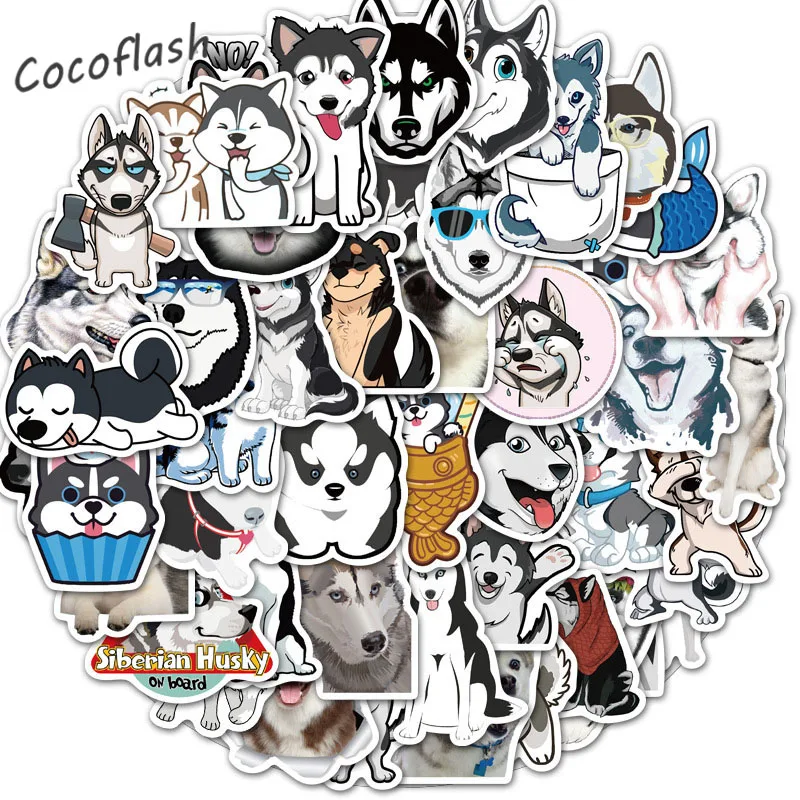 10/50Pcs/set Siberian Husky Dog Cartoon Animal PVC Waterproof Stickers For Fridge Laptop DIY Toy Snowboard Luggage Motorcycle