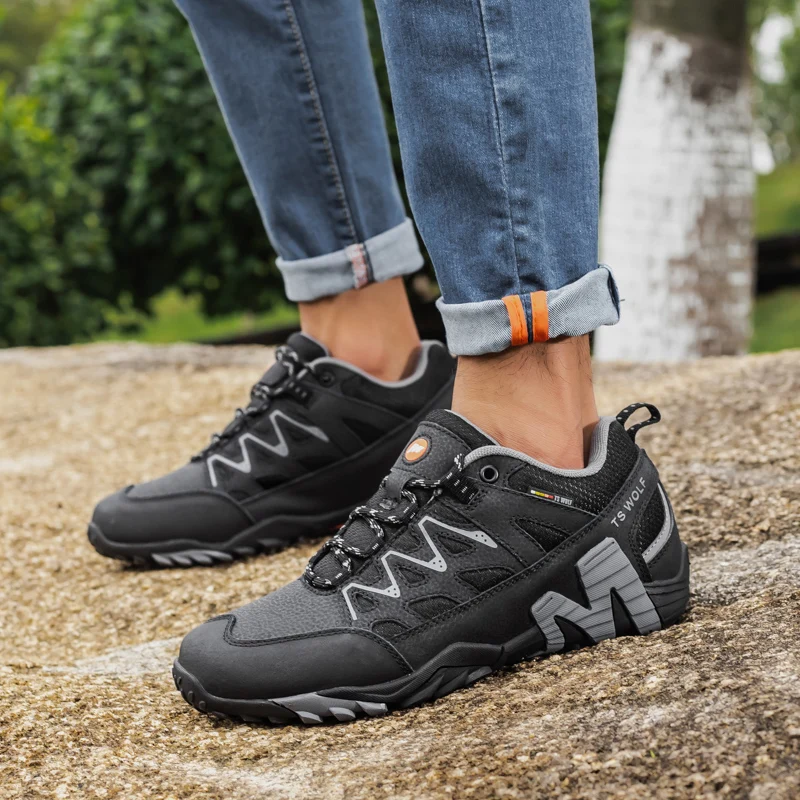 

Leather Waterproof Genuine Hiking Shoes Men Outdoor Walking Sports Climbing Mountain Camping Trekking Shoes Ankle Boots Sneakers