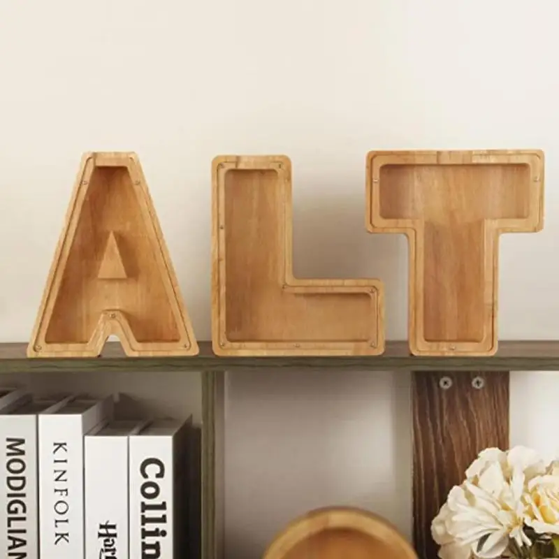 

Letter-Shaped Piggy Bank Personalized Transparent Window Burly Wood Meaningful Letters Coin Bank Kid Toys Money Box Piggy Bank