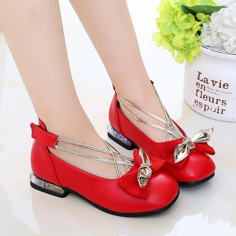 

2020 Autumn Girls Leather Shoes Children Kids Bow-Knot Princess Shoes Soft Bottom Birthday Party Girls High Heels Shoes