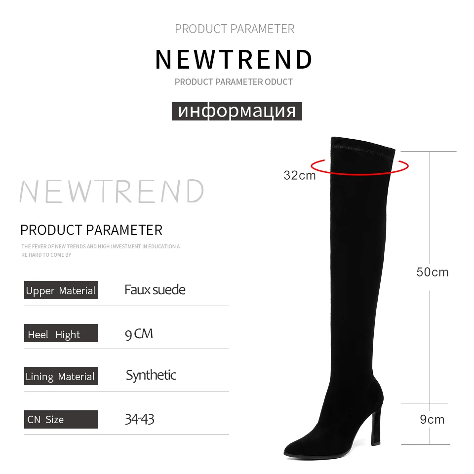 

ENMAYER 2019 Women Shoes Faux Suede Stretch Pointed Toe Thin Heels Over The Knee High Boots Slip-on flcok Women Boots Size 34-43