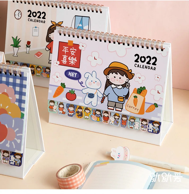 2022 Kawaii Calendar Planner Notebook Cute Desktop Cartoon Creative Notepad Girls Heart Perpetual Calender | Канцтовары для офиса