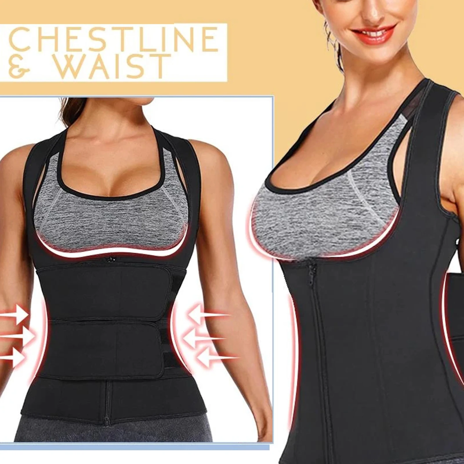 

Newly 2-in-1 Bust Lifter & Waist Shaper Adjustable Hook-and-loop Zipper Closure Women Shapewear S66