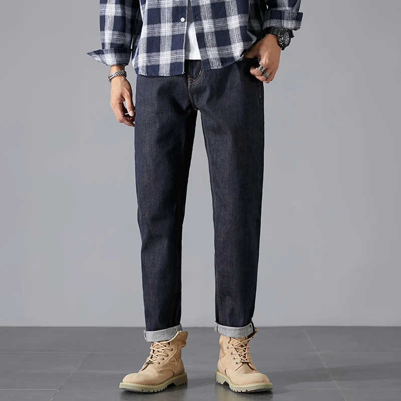 

Мужские джинсы, деловые прямые джинсы полной длины, повседневные джинсовые брюки, эластичная ткань, HZT8139