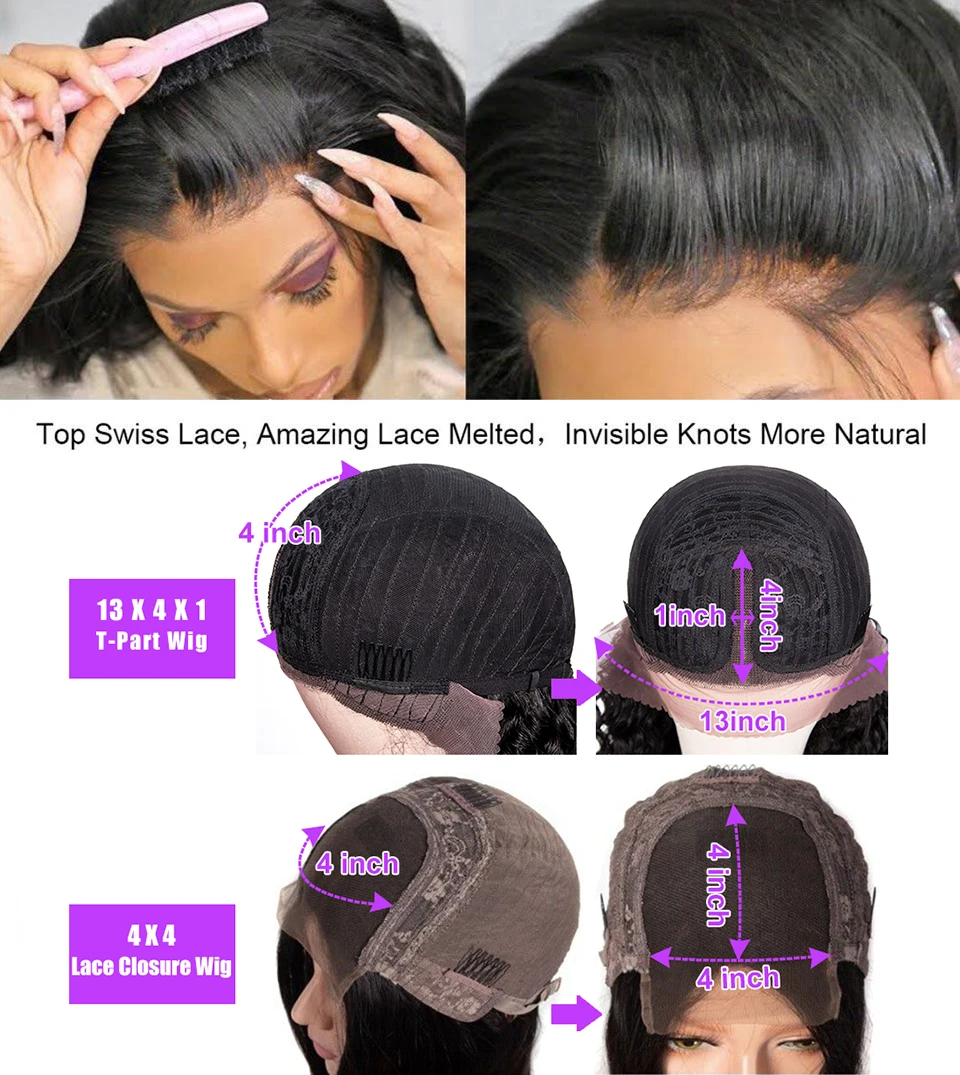 

DC Straight T Part Lace Human Hair Wig For Woman Brazilian Straight Pre Plucked With Baby Hair Lace Wigs 4x4 Lace Closure Wig