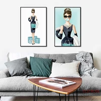 cartoon bubble audrey hepburn poster diamond blue lady shopping canvas prints wall art paintings pictures living room home decor