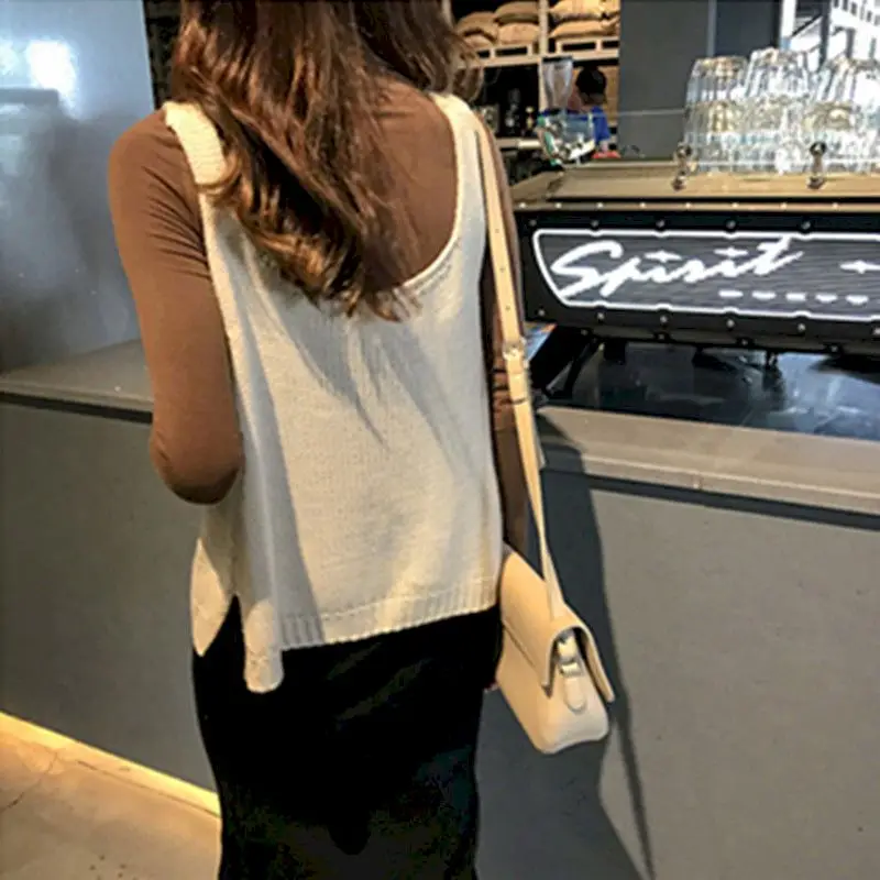 

women vest sling knitted short jacket Korean style vests ladies oversized autumn jacket sleeveless spring 2020 new fashion top