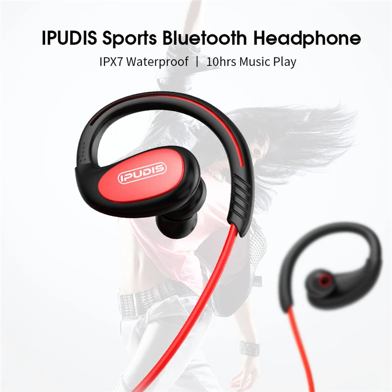 IPUDIS Bluetooth Headset Sport Wireless Earphone IPX7 waterproof Earbuds 110mAh Earhook Headphone with Microphone | Электроника