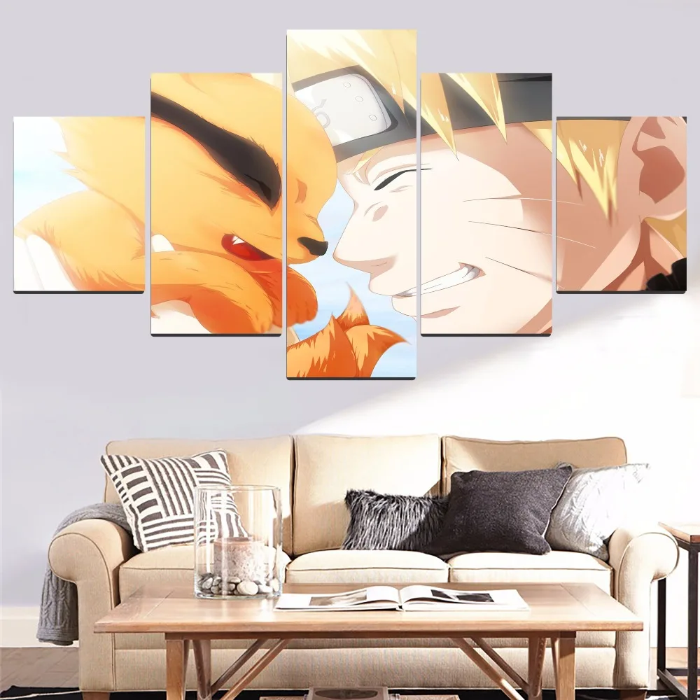 

5 Pieces Anime Figure Poster Nine-Tailed Fox Painting Wall Art Print Modular Picture For Living Room Bedroom Decor Modern Canvas