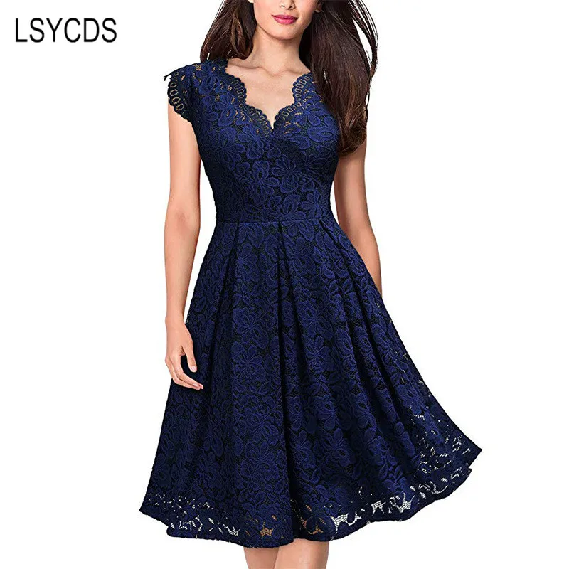 Женское винтажное платье LSYCDS элегантное кружевное без рукавов с v образным