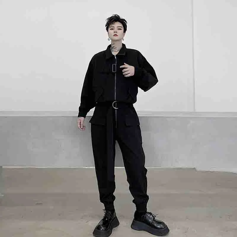 

multi Japanese suit mouth handsome bag decoration fashion men's one-piece show suit workwear pure black fashion brand stage