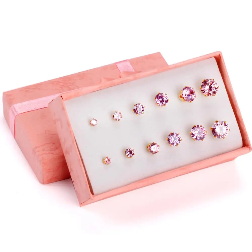Серьги нержавеющей стали 6Pairs / Box для женщин Ювелирные изделия способа стерлингового серебра - Окраска металла: 19