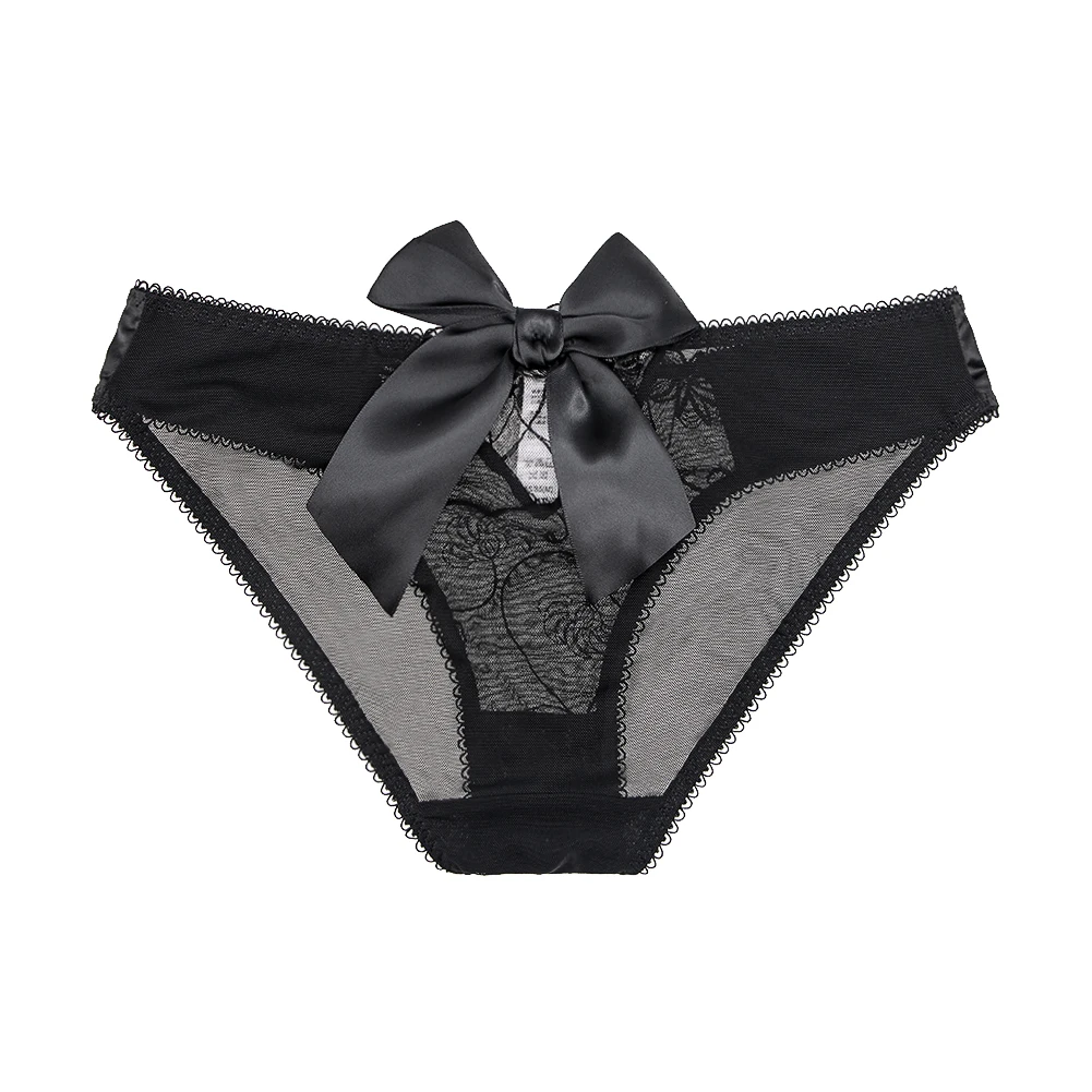 

Ladies sexy lace panties women seductive perspective satin big bow knot dating black low rise panty CYHWR