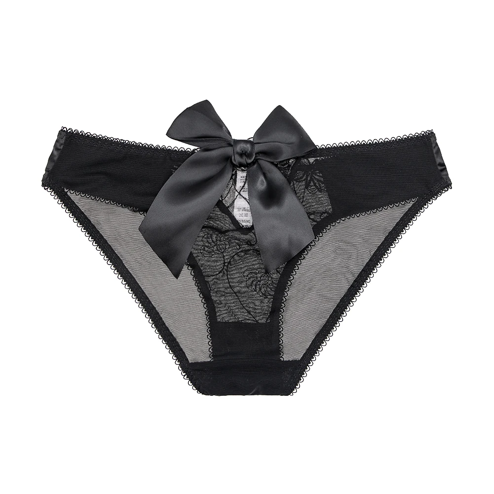 Ladies sexy lace panties women seductive perspective satin big bow knot dating black low rise panty CYHWR | Женская одежда