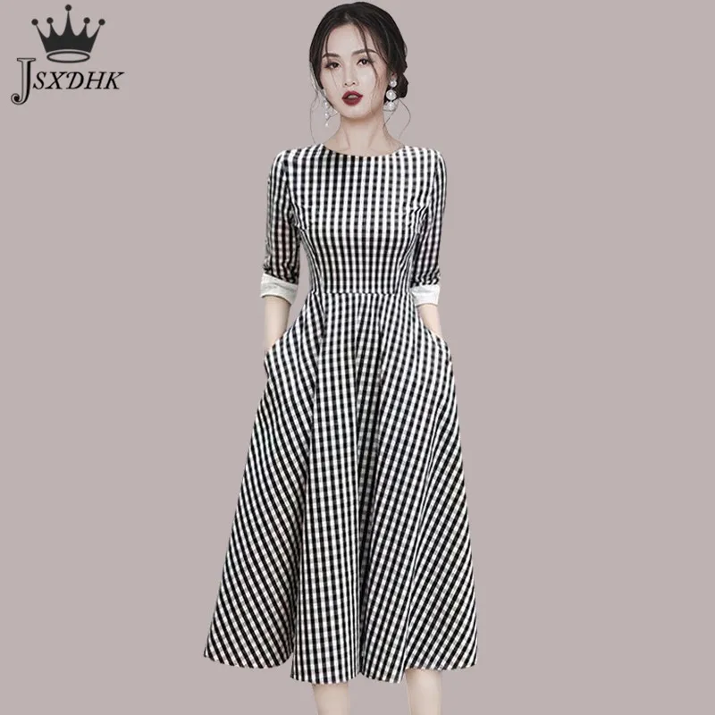 

2021 Womens Summer Black White Plaid Bodycon Dress Office Lady Elegant Vintage Sexy Party Midi Dress Korean High quality Clothes