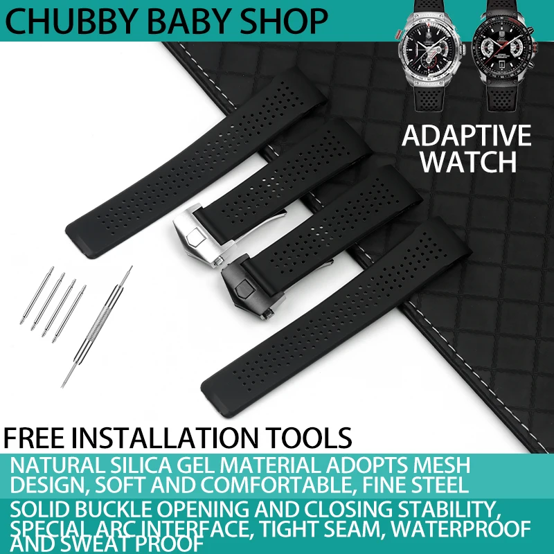 22 мм 24 мягкий силиконовый черный ремешок для часов бирки HEUER застежка