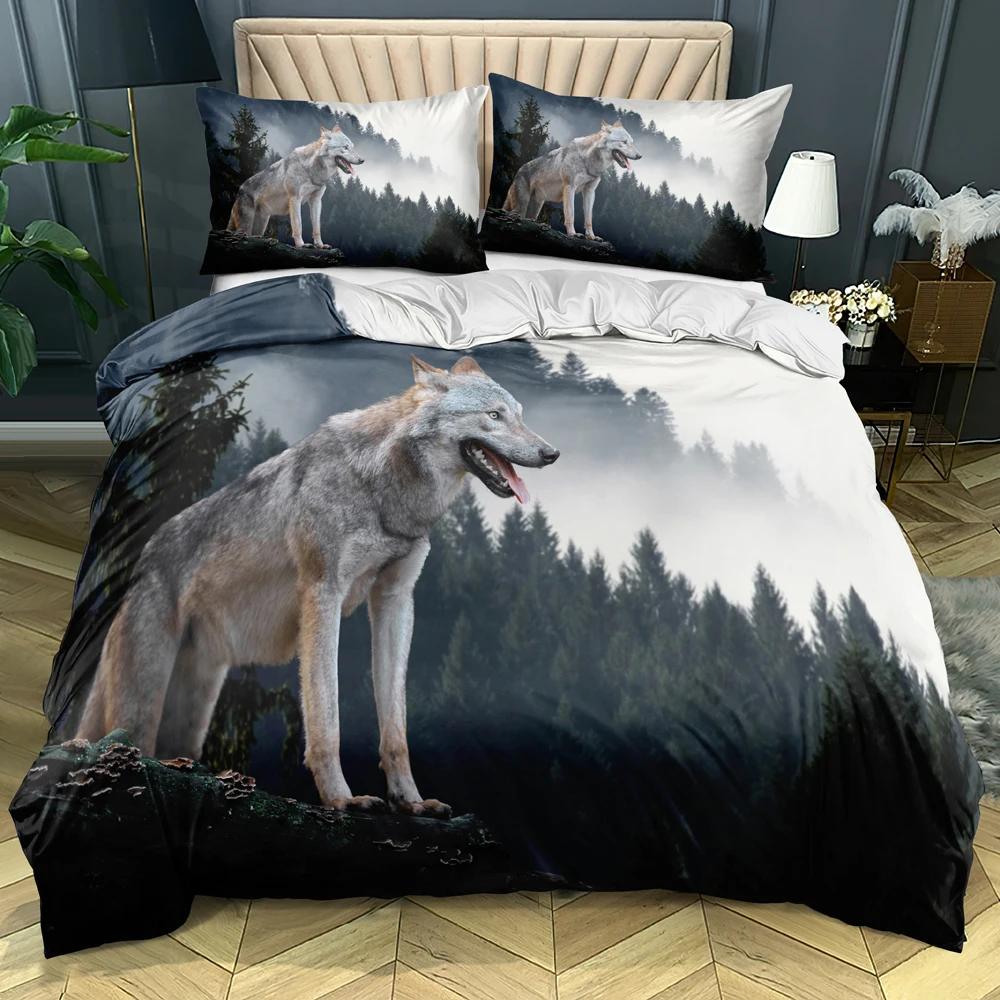 

3D Digital Standing Wolf Duvet Cover Set Custom Design Comforter Cover Set Twin Queen King Size 140x210cm Linens Bed for Adults