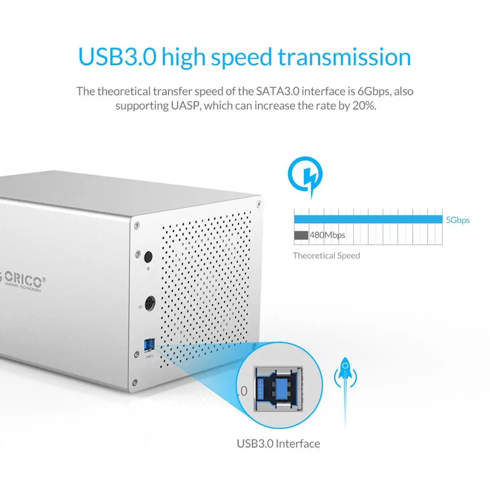 ORICO WS Series 5 Bay SATA to USB 3.0 3.5'' HDD Enclosure Support 50TB Hard Disk Docking Station 5Gbps Box | Компьютеры и офис