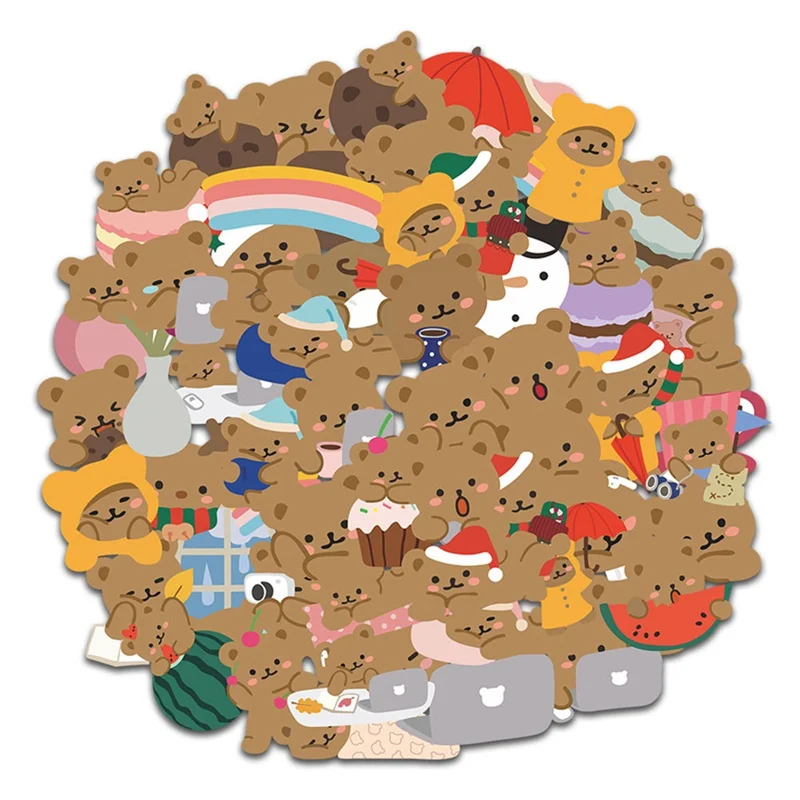 

60Pcs/set Kawaii Cute Cartoon Bear Stationery Stickers for Laptop Travel Luggage DIY Scrapbooking Diary Photos Albums Decoration