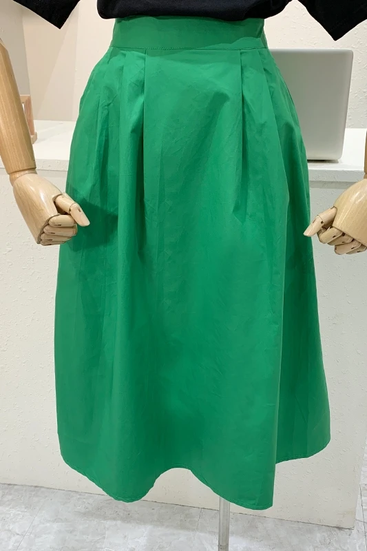 

2021 Spring Summer New Korean Style Simple Skirt Women's Mid-Length Elastic Waist Slim-Fit Cotton A- Line Skirt Ladies Fashion