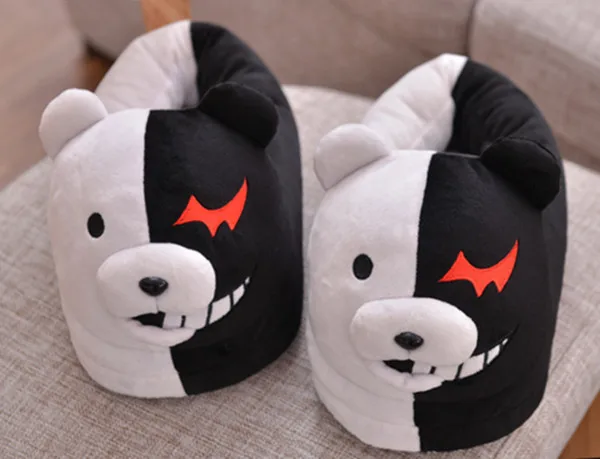 Косплей Монокума плюшевые домашние тапочки Danganronpa Цвет черный белый |