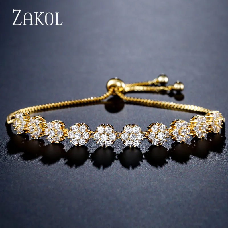 Женский Регулируемый браслет с фианитами в форме цветка | Украшения и аксессуары