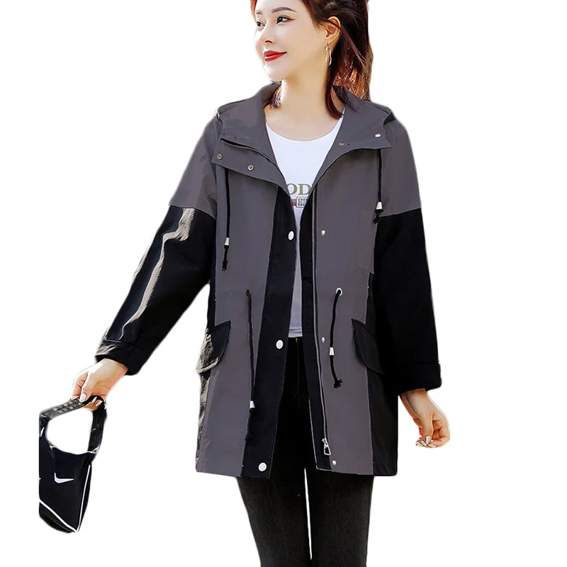 

Spring Autumn Windbreaker Loose Tooling Outerwear Female Casual Trench Coat New Plus Size Women Long Hooded Parka Overcoat 4XL